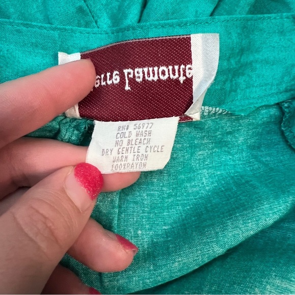 Vintage Pierre Lamonte Teal Rayon Wide Leg Pants Size M 29 Waist - Picture 7 of 8